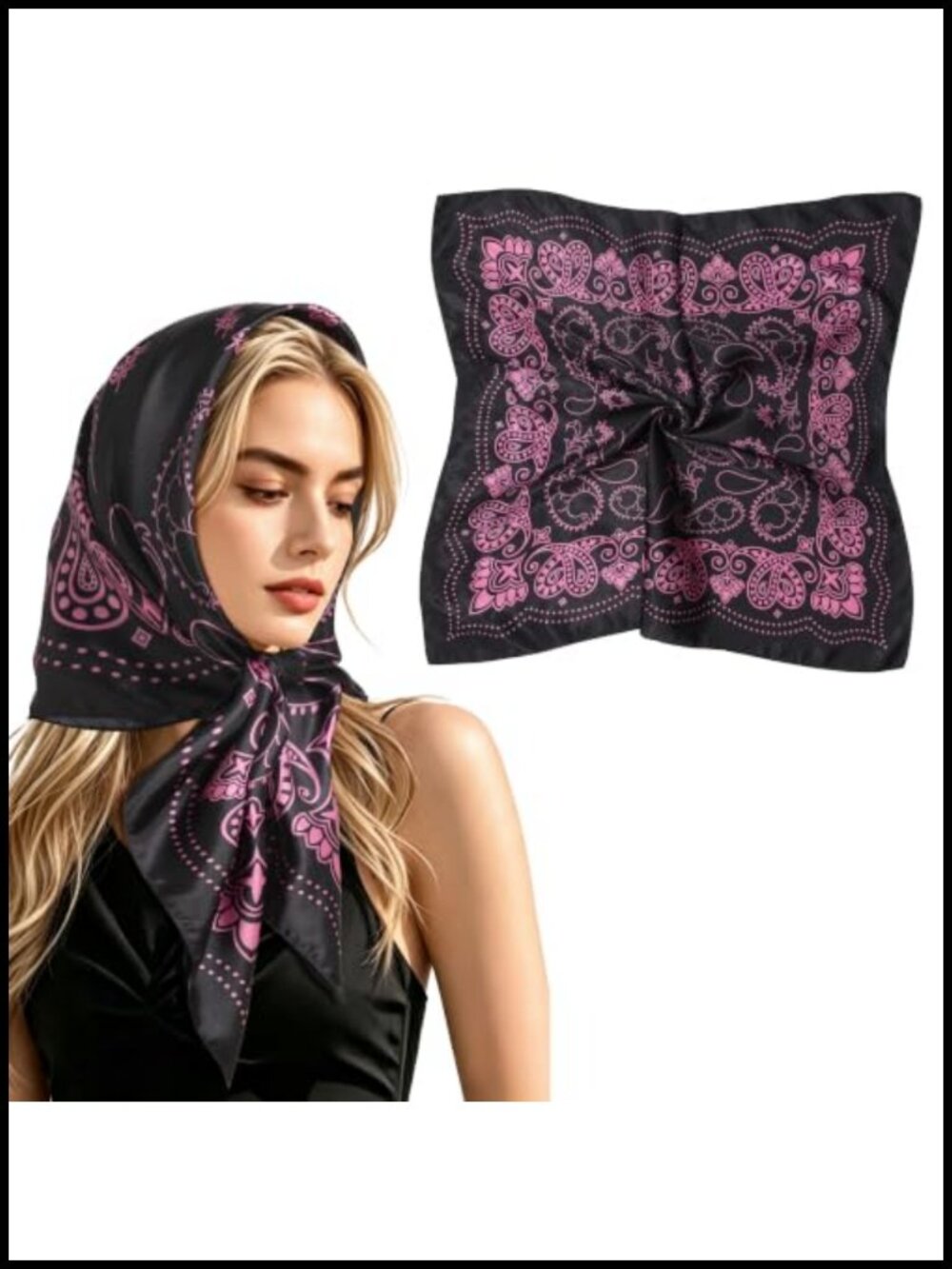 35" Large Satin Square Scarf Paisley Hair Bandana Neck Wrap Women
